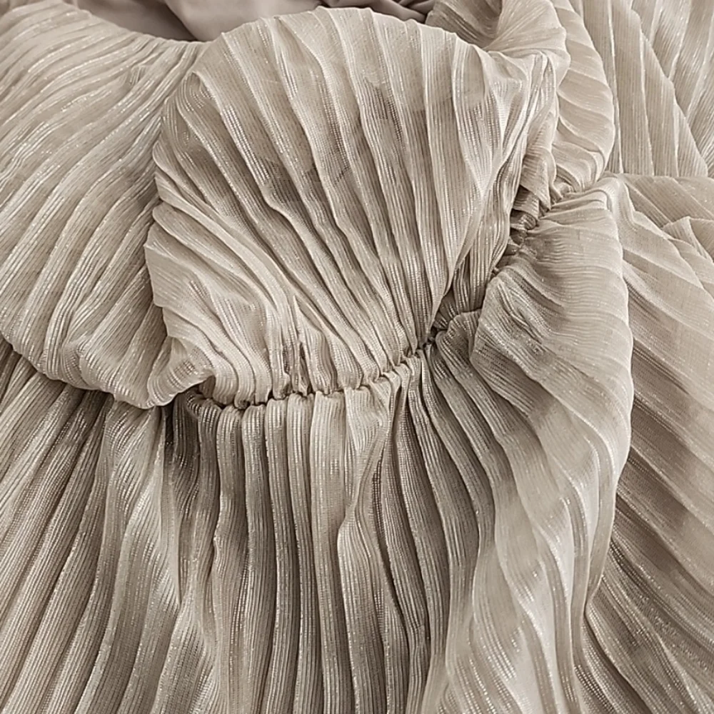 THE LIMITED Champagne Maxi Dress XS Shimmer Tube Top Strapless All Over Pleated
